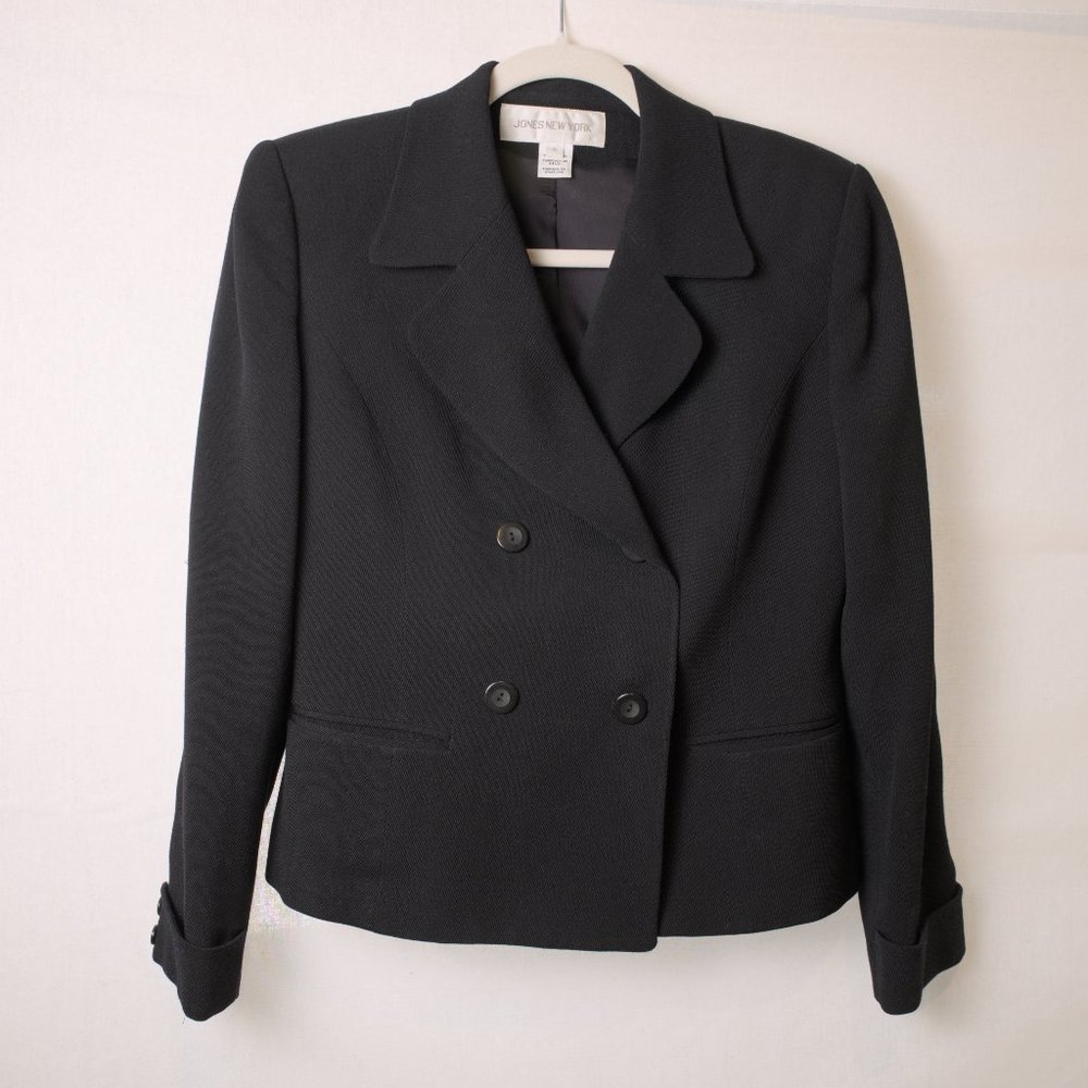 Jones New York Classic Double Breasted Black Wool Blazer Size 4